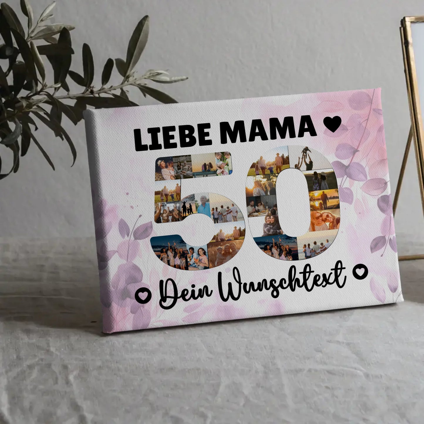 Personalisierte Fotoleinwand mit Wunschtext 50 Geburtstag Mama