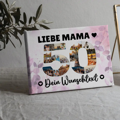 Personalisierte Fotoleinwand mit Wunschtext 50 Geburtstag Mama