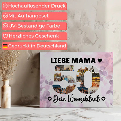 Personalisierte Fotoleinwand mit Wunschtext 50 Geburtstag Mama