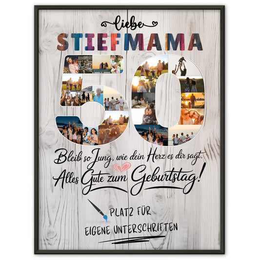 Personalisiertes Poster Stiefmama 50 Geburtstag mit Fotos Unterschriften