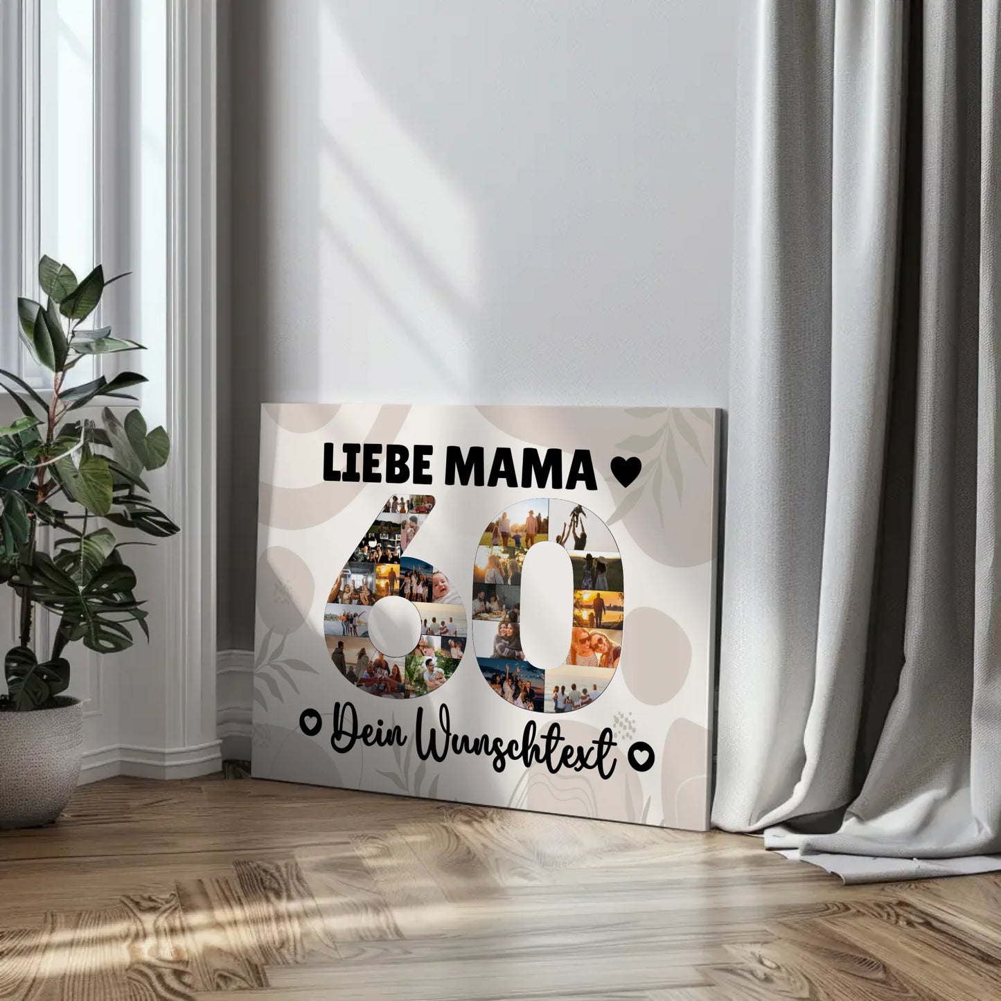 Personalisierte Fotoleinwand mit Wunschtext 60 Geburtstag Mama