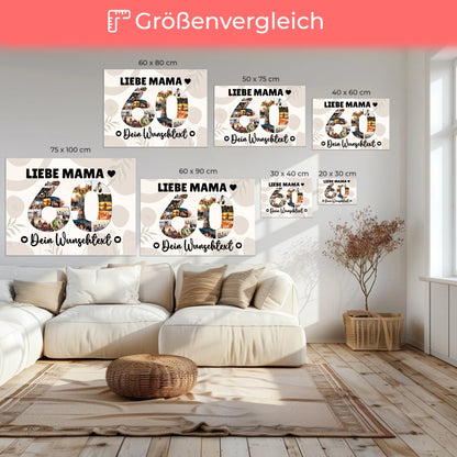 Personalisierte Fotoleinwand mit Wunschtext 60 Geburtstag Mama