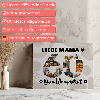 Personalisierte Fotoleinwand mit Wunschtext 60 Geburtstag Mama