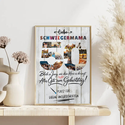 Personalisiertes Poster mit Unterschriften Schwiegermama 50 Geburtstag Fotos Bleib Jung