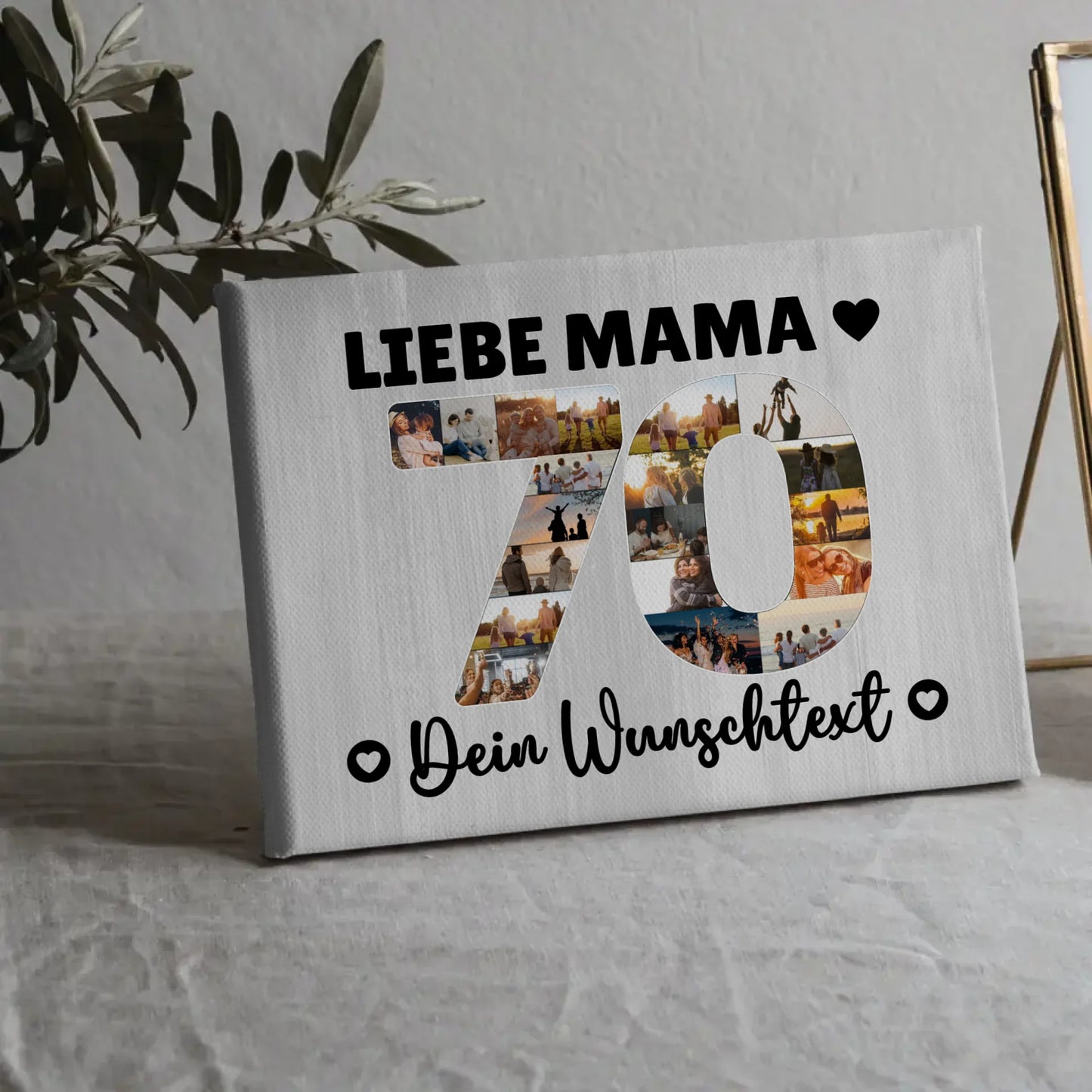Personalisierte Fotoleinwand mit Wunschtext 70 Geburtstag Mama