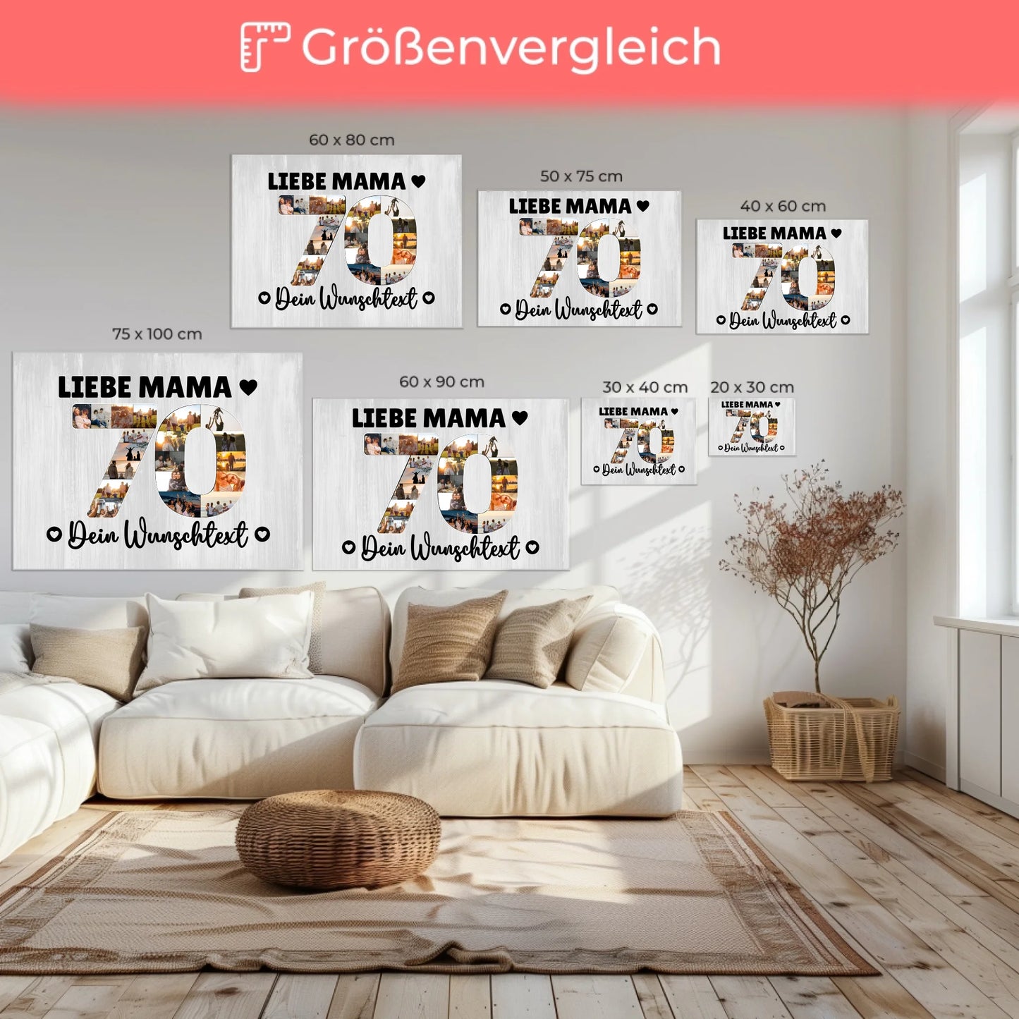 Personalisierte Fotoleinwand mit Wunschtext 70 Geburtstag Mama