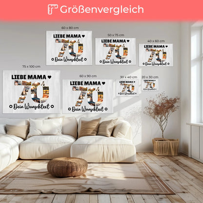 Personalisierte Fotoleinwand mit Wunschtext 70 Geburtstag Mama