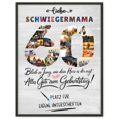 Personalisiertes Poster mit Unterschriften Schwiegermama 60 Geburtstag Fotos Bleib Jung