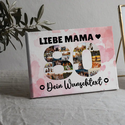 Personalisierte Fotoleinwand Wunschtext 80 Geburtstag Mama