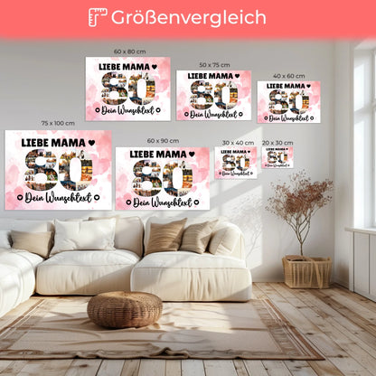 Personalisierte Fotoleinwand Wunschtext 80 Geburtstag Mama
