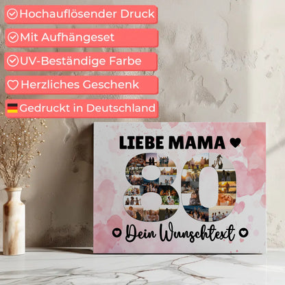 Personalisierte Fotoleinwand Wunschtext 80 Geburtstag Mama