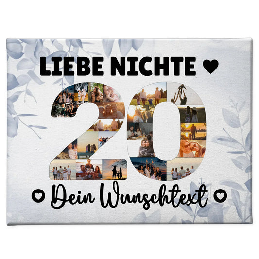 Personalisierte Fotoleinwand mit Wunschtext 20 Geburtstag Nichte