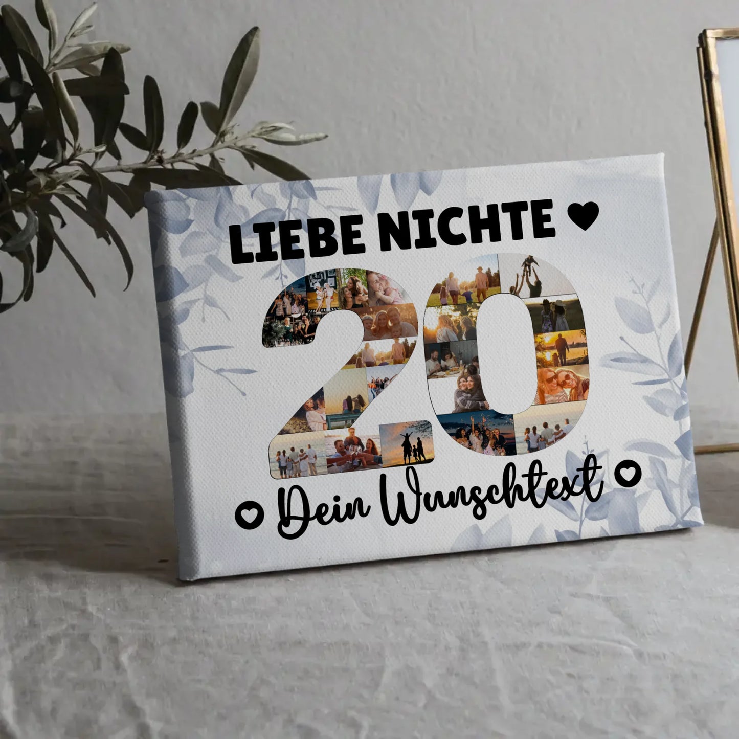 Personalisierte Fotoleinwand mit Wunschtext 20 Geburtstag Nichte