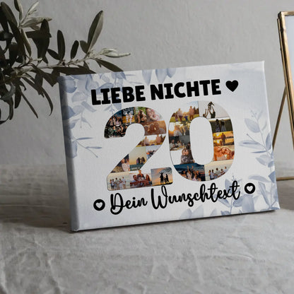 Personalisierte Fotoleinwand mit Wunschtext 20 Geburtstag Nichte