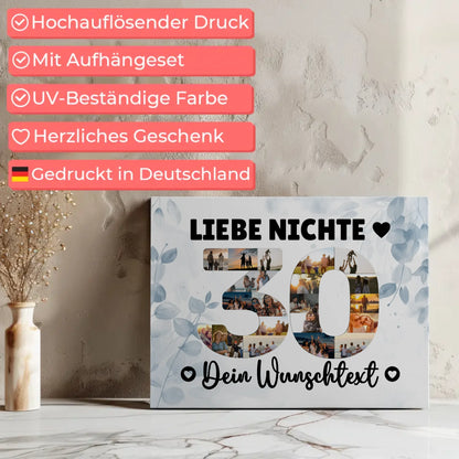 Personalisierte Fotoleinwand mit Wunschtext zum 30 Geburtstag Nichte
