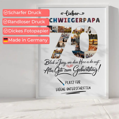 Personalisiertes Poster mit Unterschriften Schwiegerpapa 70 Geburtstag Fotos