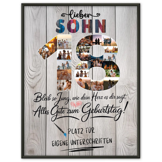 Personalisiertes Poster mit Unterschriften Sohn 18 Geburtstag Fotos