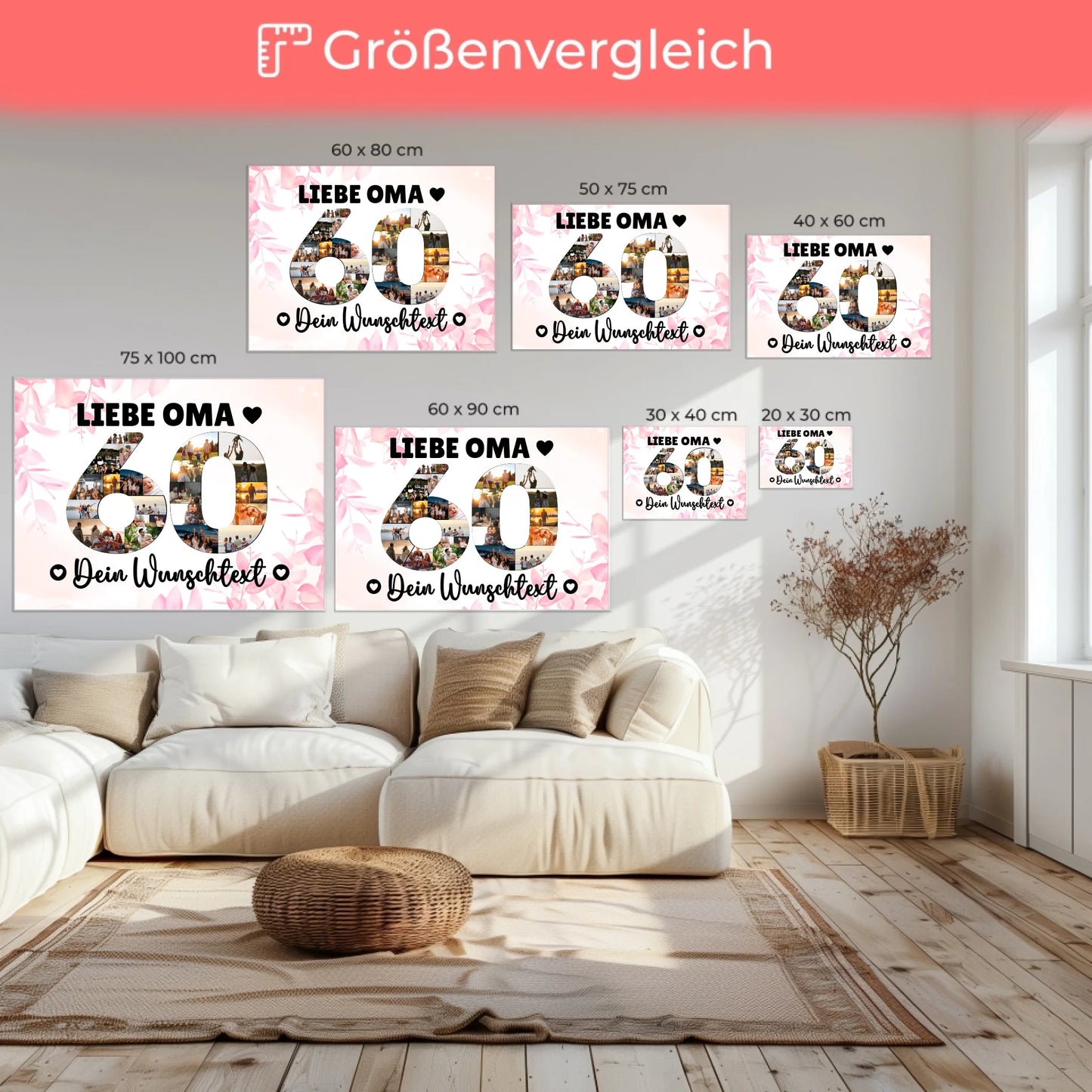 Personalisierte Fotoleinwand mit Wunschtext 60 Geburtstag Oma