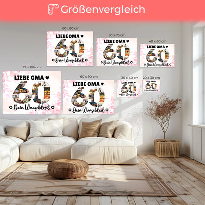 Personalisierte Fotoleinwand mit Wunschtext 60 Geburtstag Oma
