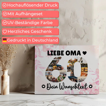 Personalisierte Fotoleinwand mit Wunschtext 60 Geburtstag Oma