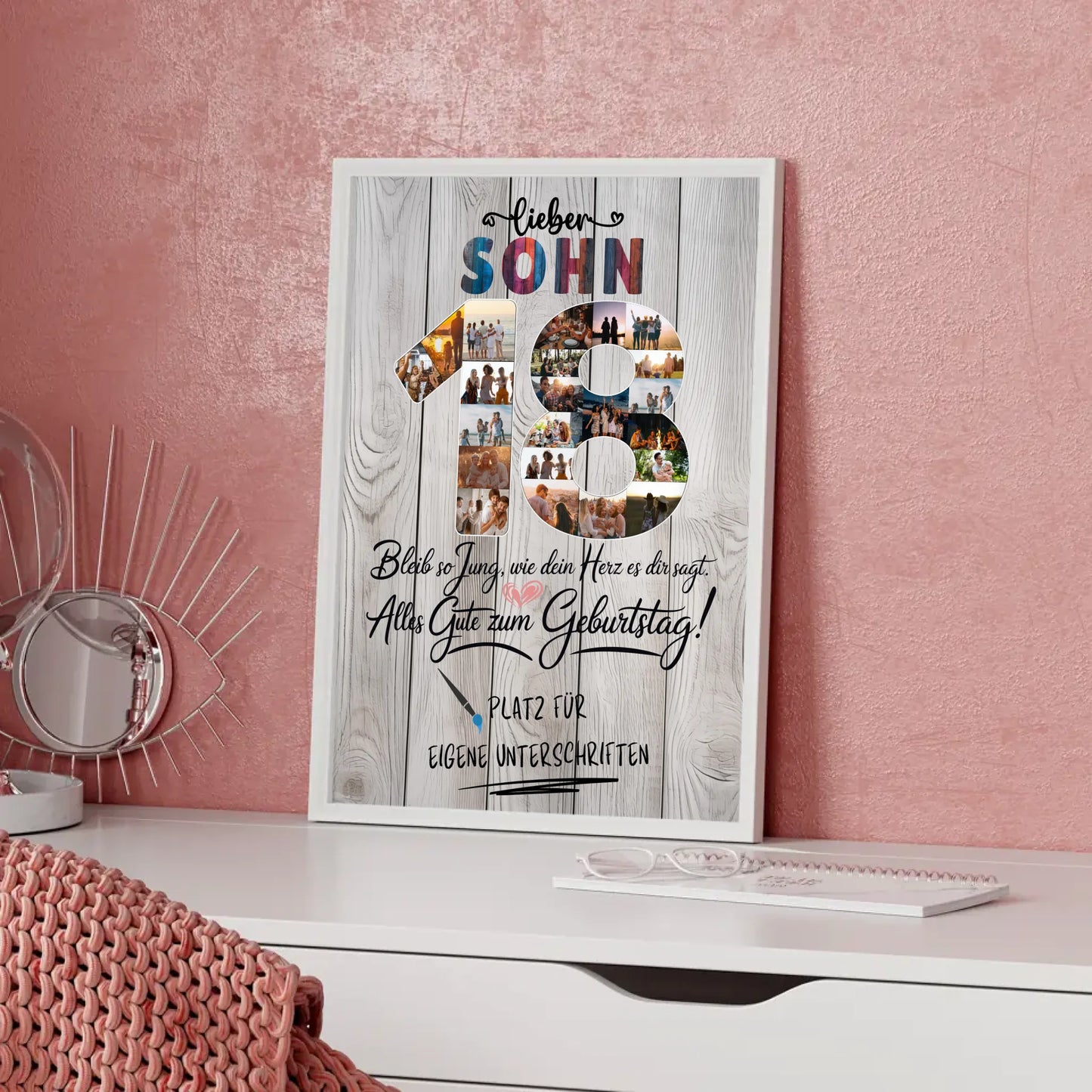 Personalisiertes Poster mit Unterschriften Sohn 18 Geburtstag Fotos