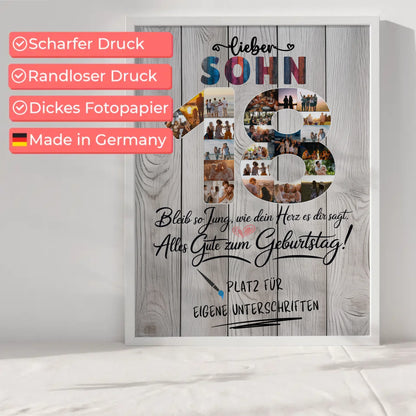 Personalisiertes Poster mit Unterschriften Sohn 18 Geburtstag Fotos