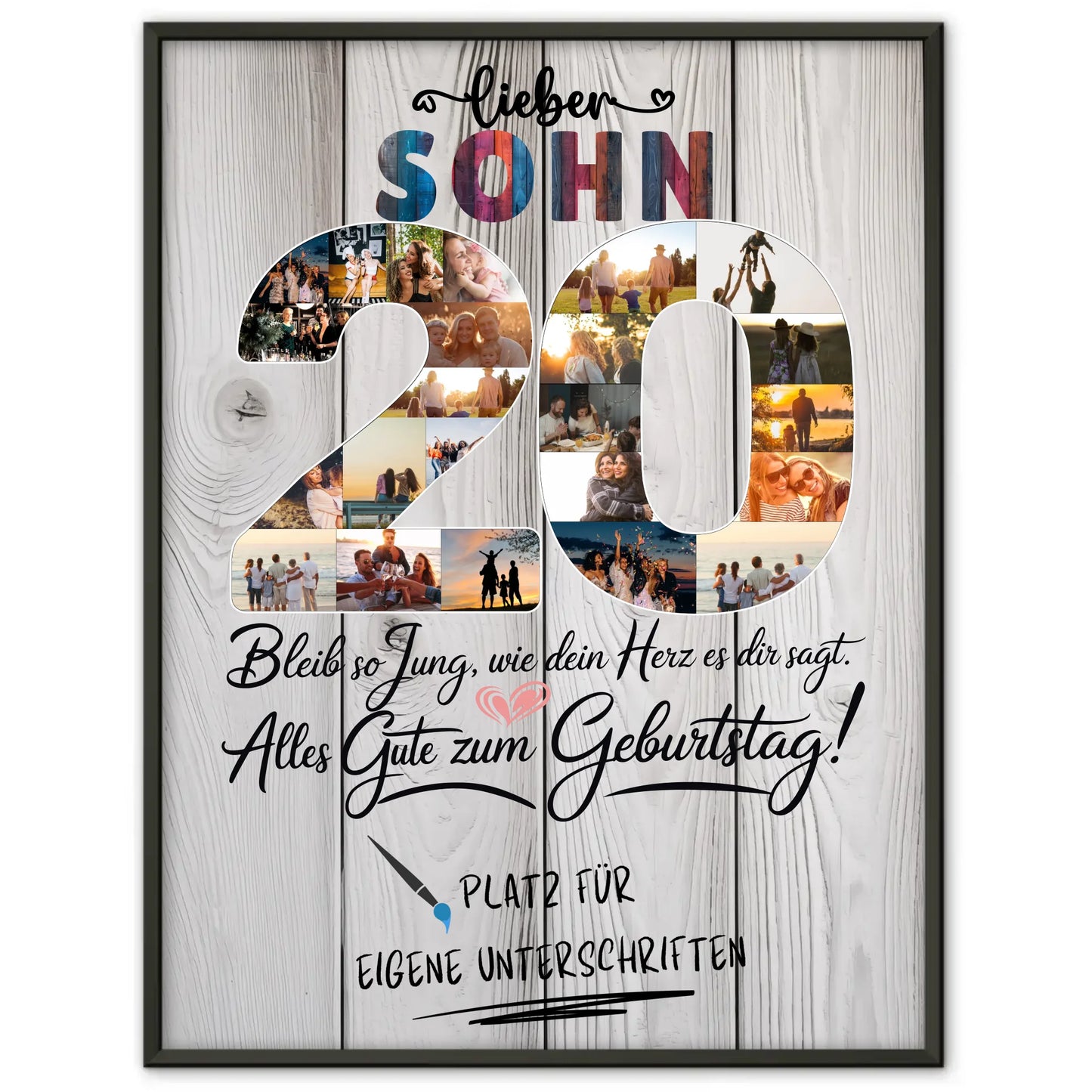 Personalisiertes Poster mit Unterschriften Sohn 20 Geburtstag Fotos