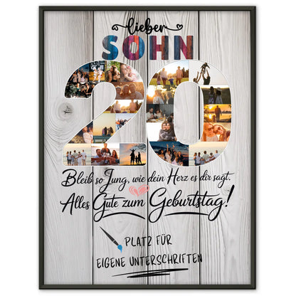 Personalisiertes Poster mit Unterschriften Sohn 20 Geburtstag Fotos