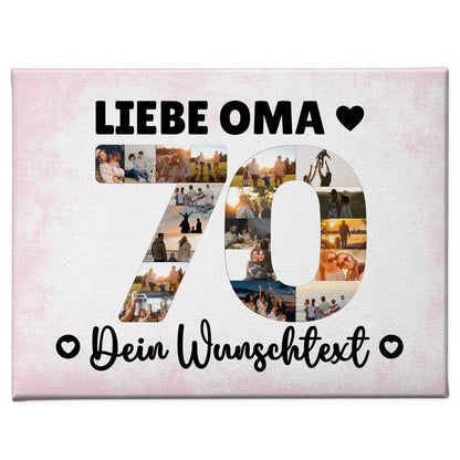 Personalisierte Fotoleinwand mit Wunschtext 70 Geburtstag Oma