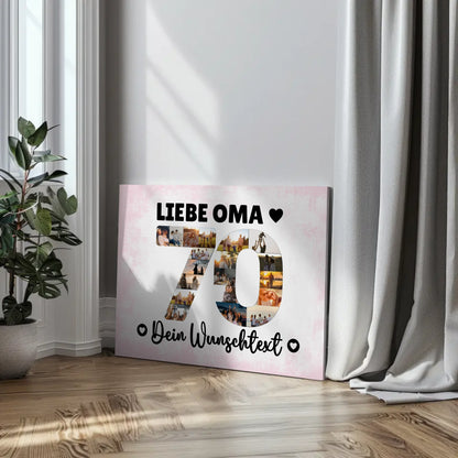 Personalisierte Fotoleinwand mit Wunschtext 70 Geburtstag Oma