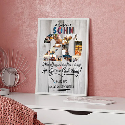 Personalisiertes Poster mit Unterschriften Sohn 20 Geburtstag Fotos