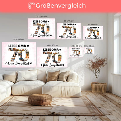 Personalisierte Fotoleinwand mit Wunschtext 70 Geburtstag Oma