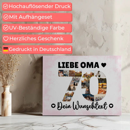 Personalisierte Fotoleinwand mit Wunschtext 70 Geburtstag Oma