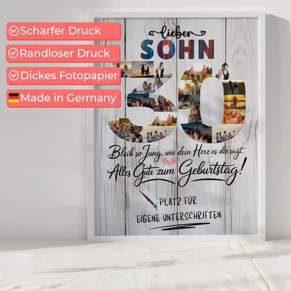 Personalisiertes Poster mit Unterschriften Sohn 30 Geburtstag Fotos