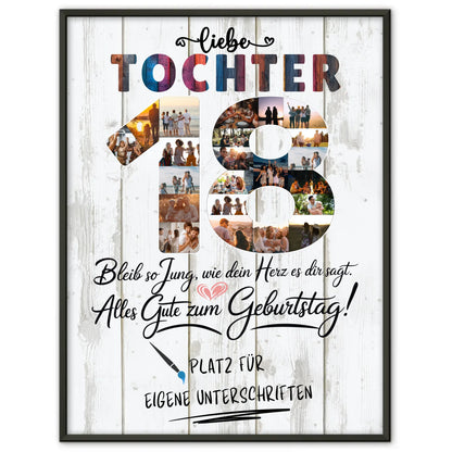 Personalisiertes Poster mit Unterschriften Tochter 18 Geburtstag Fotos