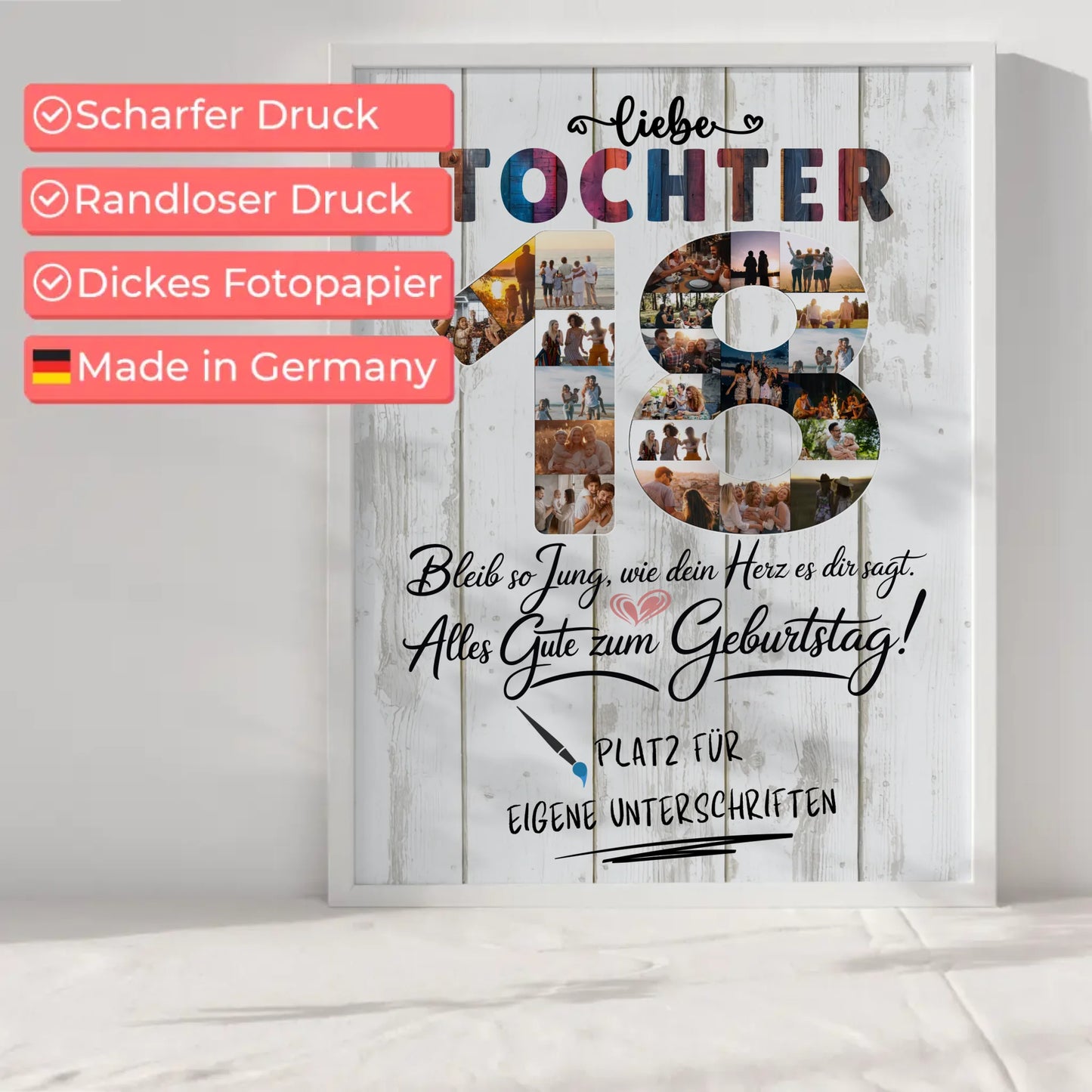 Personalisiertes Poster mit Unterschriften Tochter 18 Geburtstag Fotos