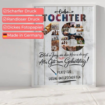 Personalisiertes Poster mit Unterschriften Tochter 18 Geburtstag Fotos
