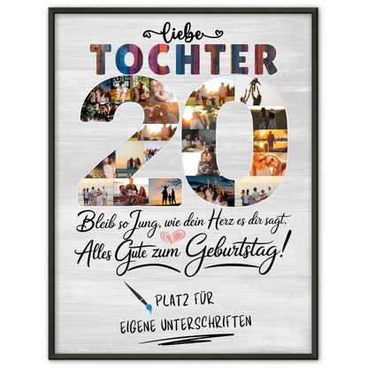 Personalisiertes Poster Tochter 20 Geburtstag Fotos Unterschriften