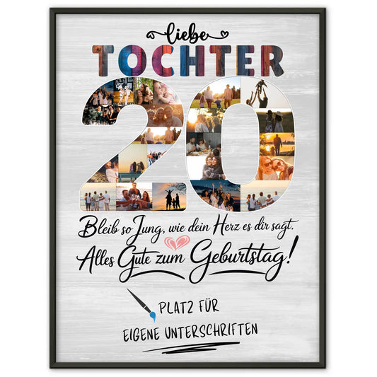 Personalisiertes Poster Tochter 20 Geburtstag Fotos Unterschriften