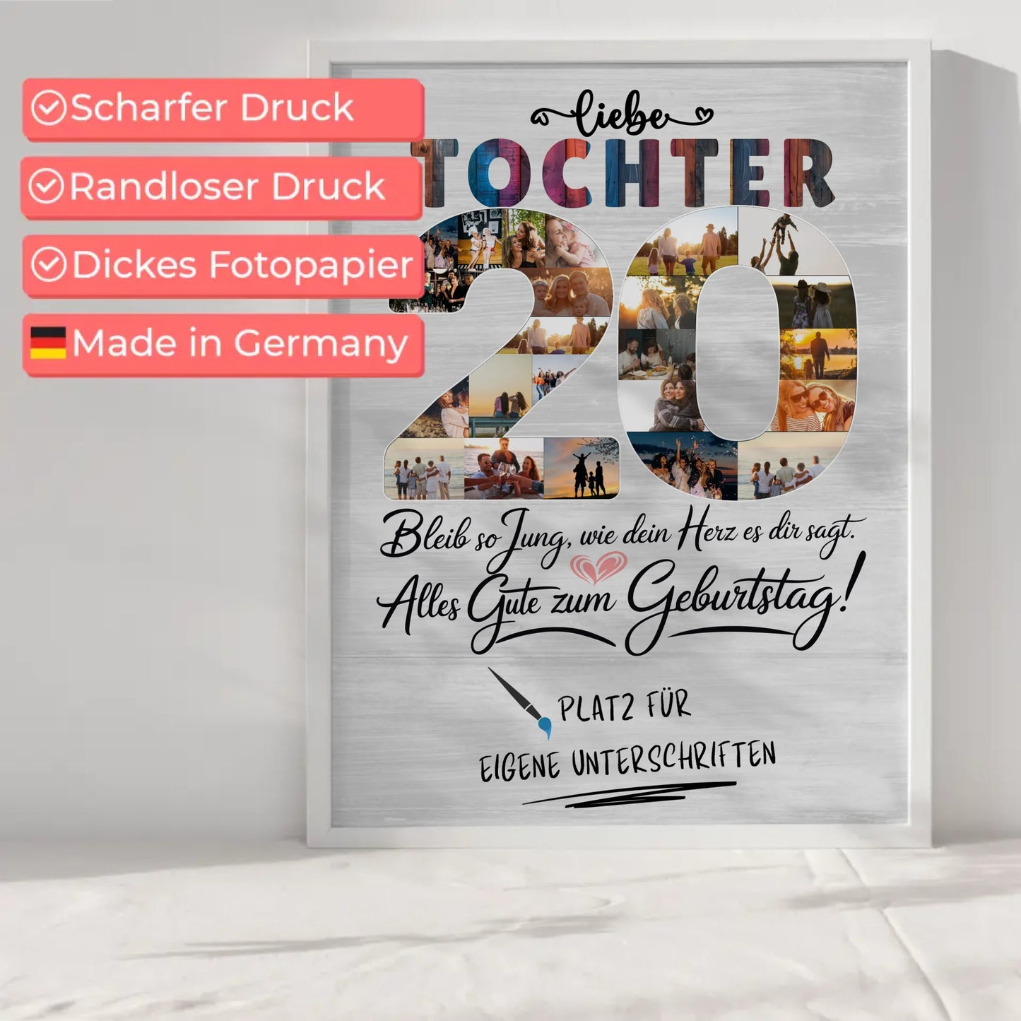Personalisiertes Poster Tochter 20 Geburtstag Fotos Unterschriften