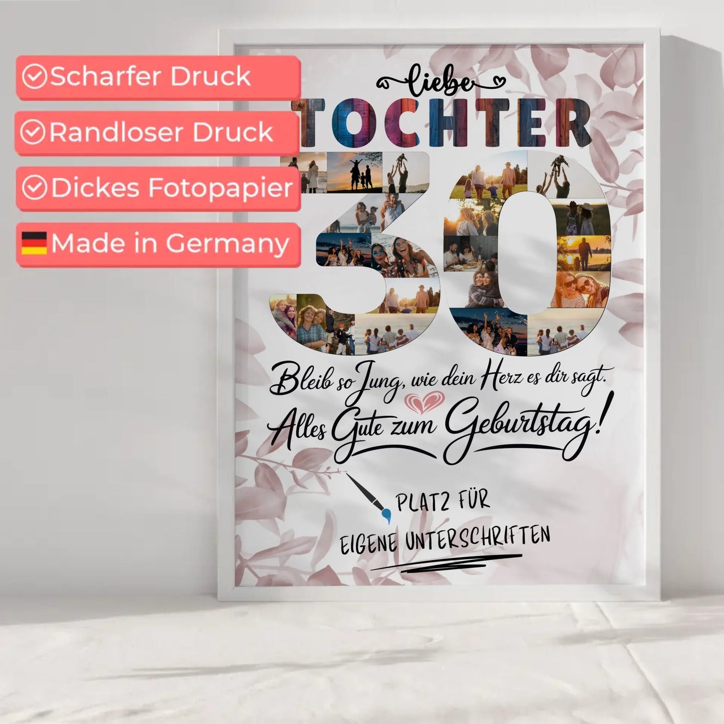 Personalisiertes Poster Tochter 30 Geburtstag mit Fotos Unterschriften