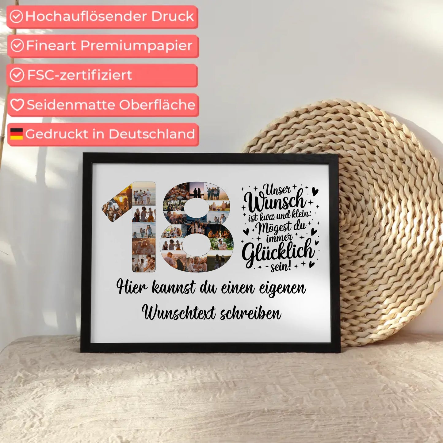Personalisiertes Poster mit Wunschtext 18 Geburtstag Wunsch
