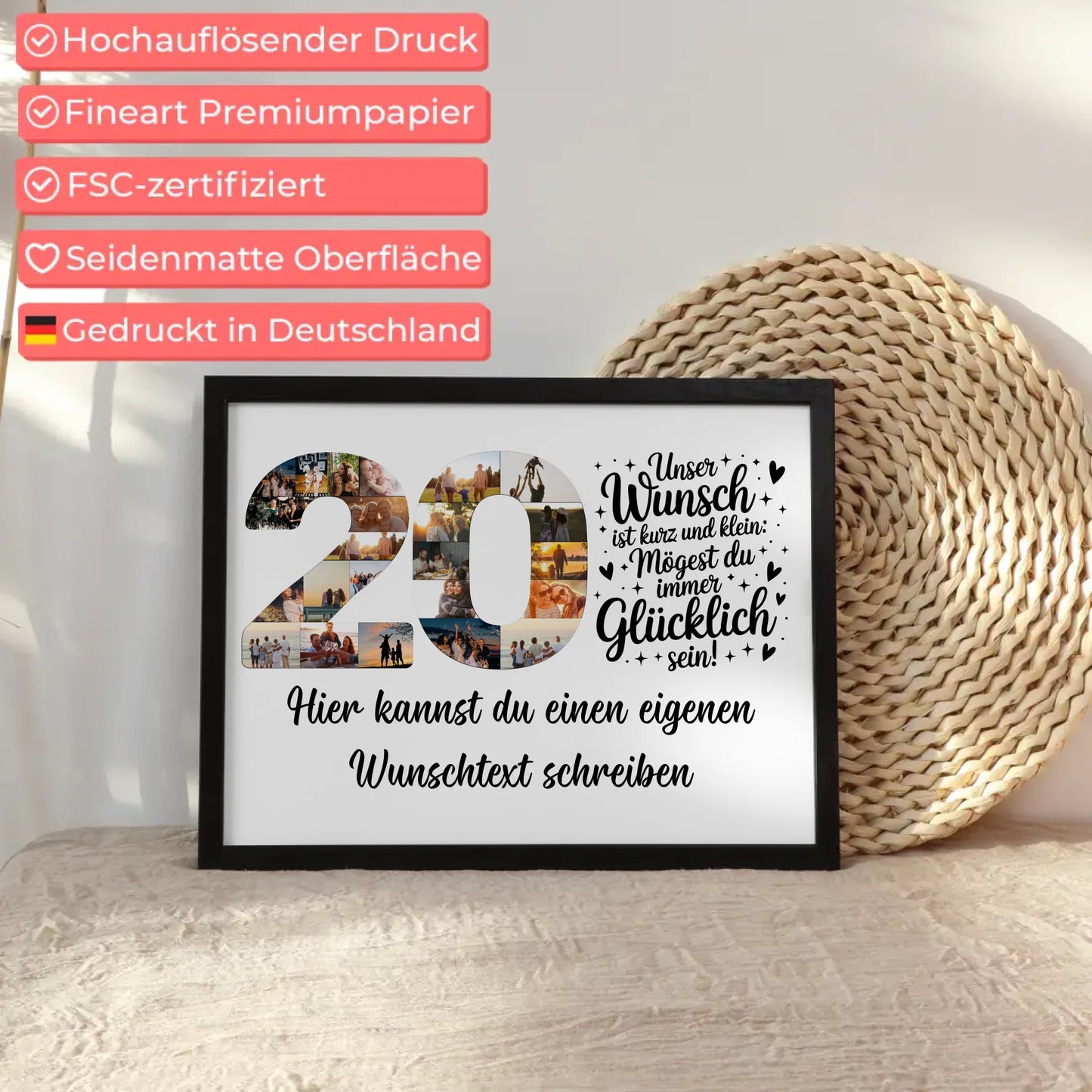 Personalisiertes Poster Wunschtext 20 Geburtstag Wunsch