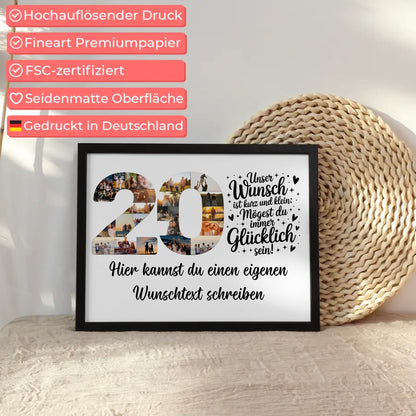 Personalisiertes Poster Wunschtext 20 Geburtstag Wunsch