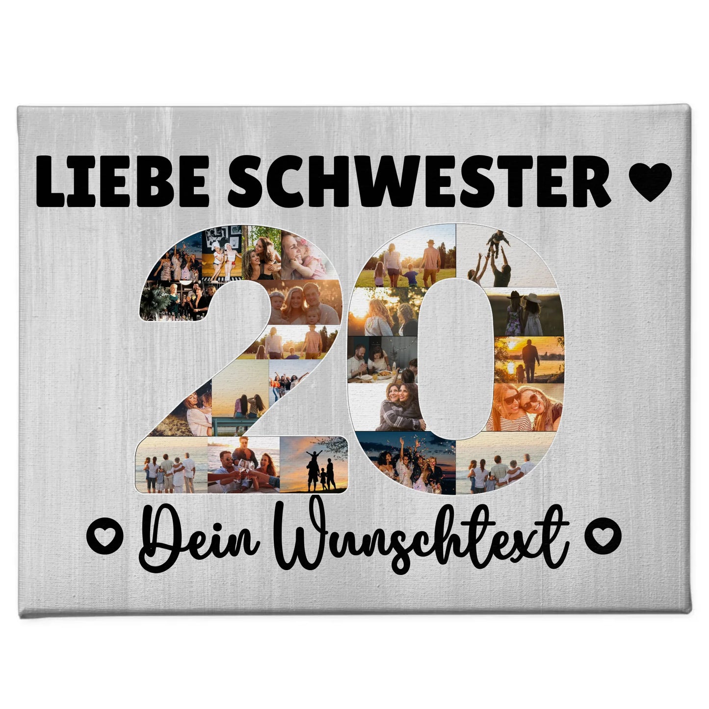 Personalisierte Fotoleinwand mit Wunschtext 20 Geburtstag Schwester