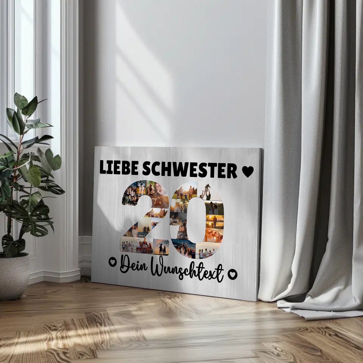 Personalisierte Fotoleinwand mit Wunschtext 20 Geburtstag Schwester
