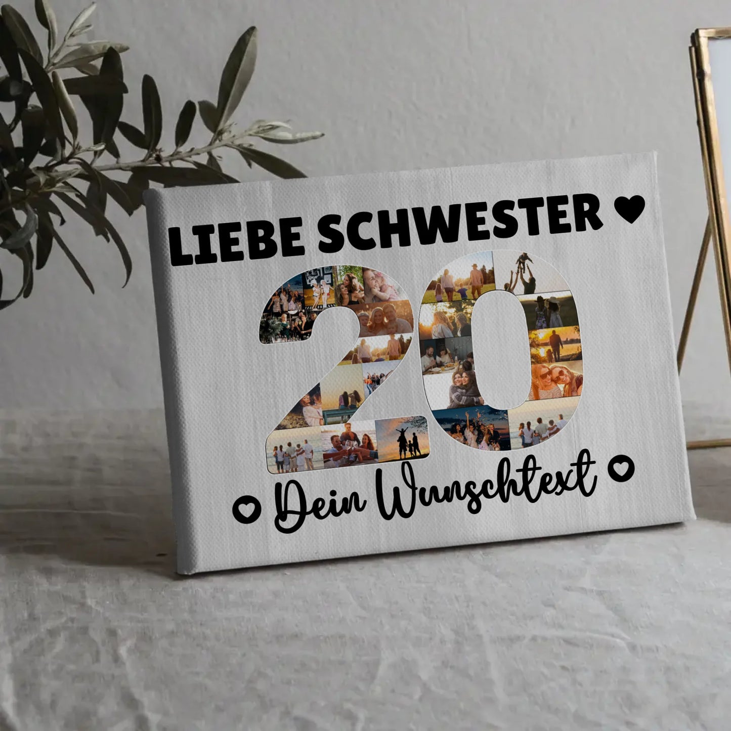 Personalisierte Fotoleinwand mit Wunschtext 20 Geburtstag Schwester