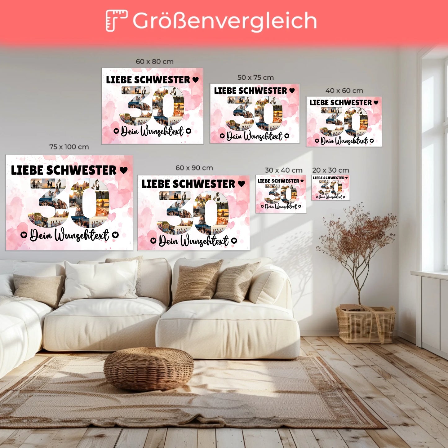 Personalisierte Fotoleinwand mit Wunschtext 30 Geburtstag Schwester