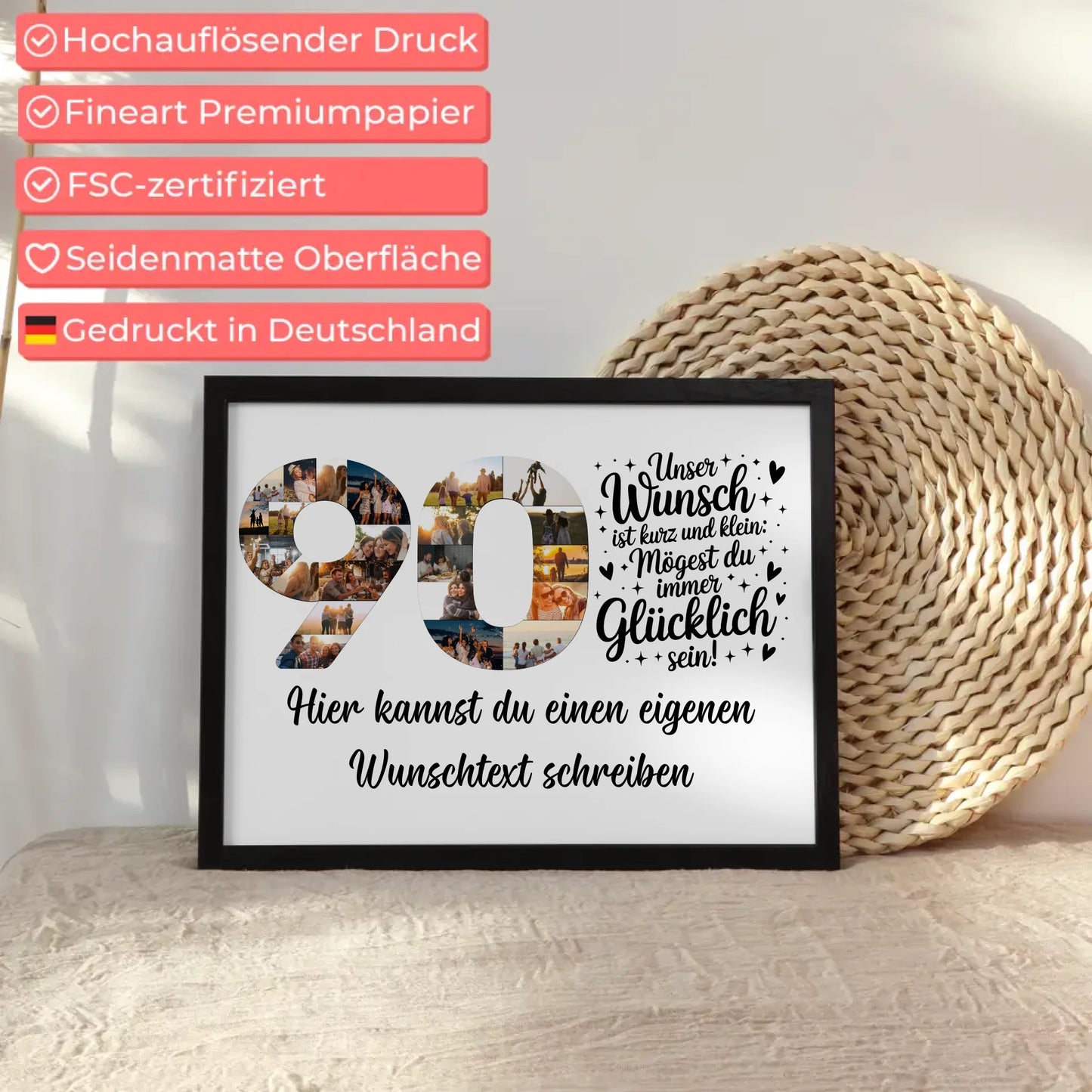 Personalisiertes Poster mit Wunschtext zum 90 Geburtstag Wunsch