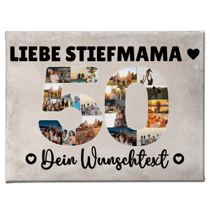 Personalisierte Fotoleinwand Wunschtext Stiefmama 50 Geburtstag
